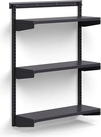 Nástenný regál RELY, základná sekcia, oceľové police, 1221x900x300 mm, antracit