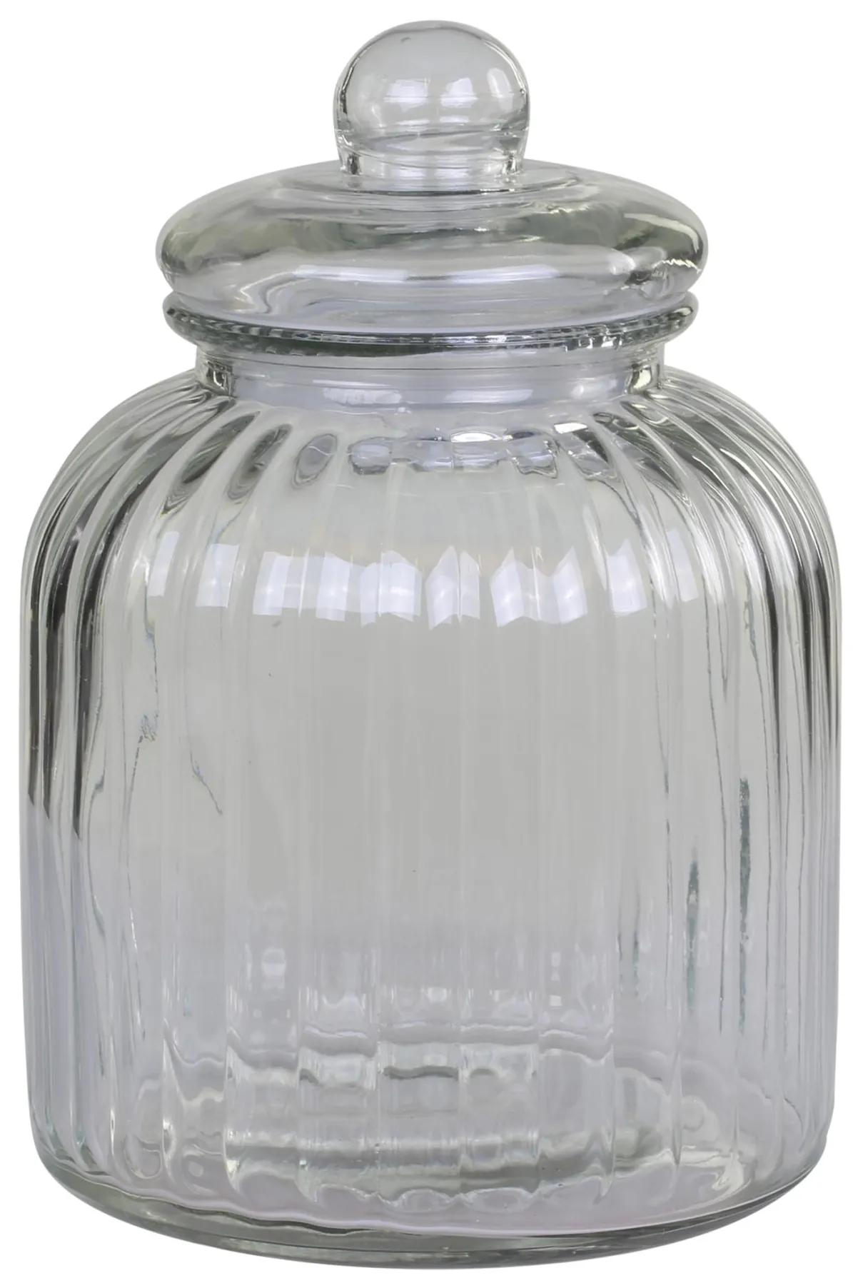 Chic Antique Sklenená úložná dóza Grooves Clear 3,5 l