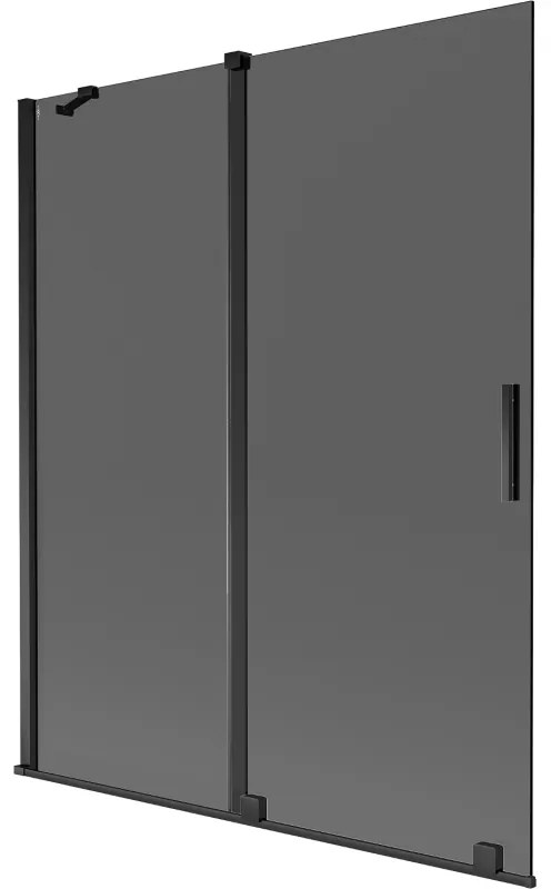 Mexen Velar, 2-krídlová posuvná vaňová zástena 140 x 150 cm, 8mm šedé sklo, čierna matná, 896-140-000-41-70