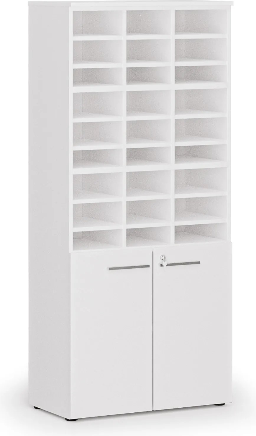 Triediaci regál s dverami PRIMO WHITE, 800 x 420 x 1781 mm, 27 priehradok, biela