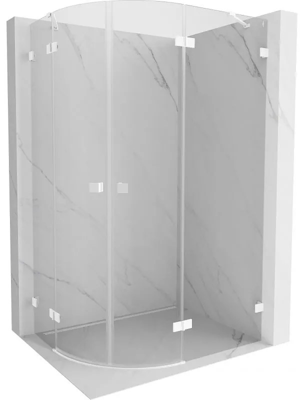 Mexen Lunar, pravý polkruhový sprchový kút 80 x 70 cm, 8mm číre sklo, biely profil, 833-080P-070L-20-00