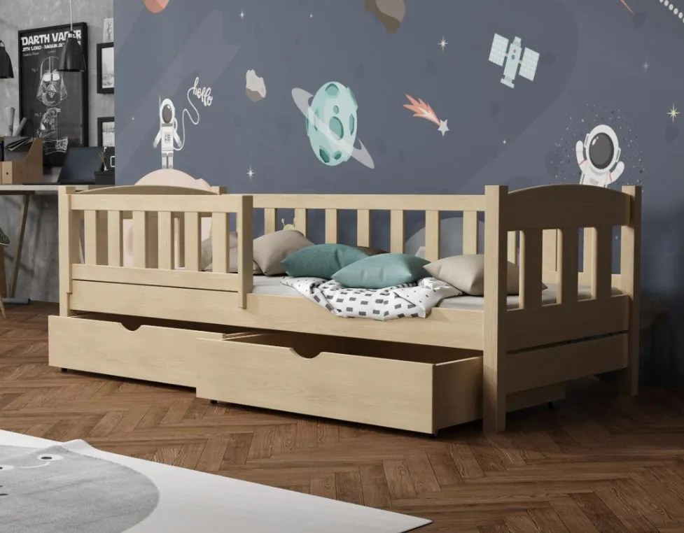 Detská posteľ z masívu borovice BEN so šuplíkmi - 200x90 cm - PRÍRODNÁ BOROVICA