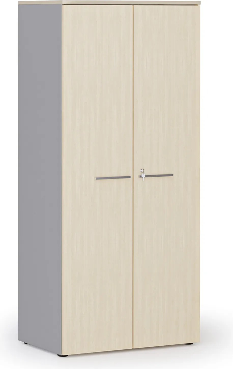 Kancelárska policová skriňa PRIMO GRAY s dverami, 800 x 500 x 1781 mm, sivá/breza