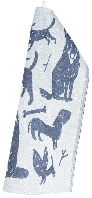 Ľanová utierka Koirapuisto 46x70, bielo-modrá