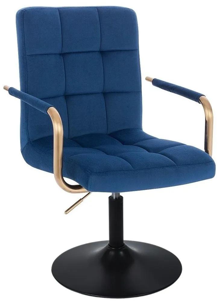 LuxuryForm DESIGN Stolička VERONA GOLD VELUR na čiernom tanieri - modrá