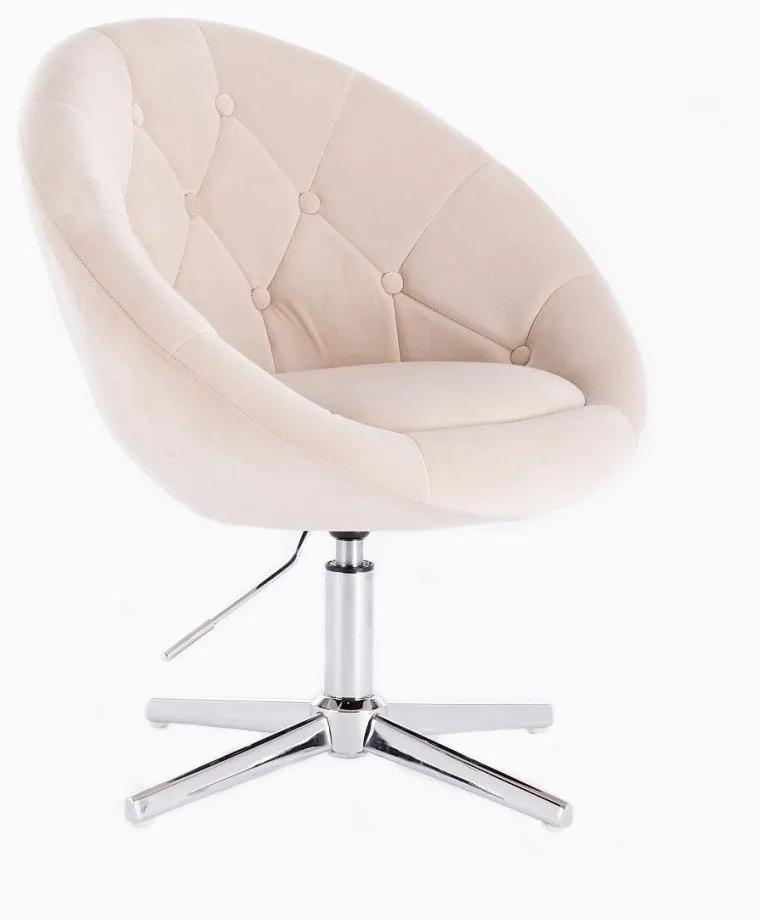 LuxuryForm DESIGN Kreslo VERA VELUR na striebornom kríži - krémové