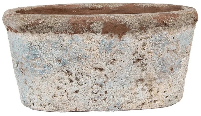 Ovalný dekoratívny béžovo-modrý antik terakotový džbán Teracci - 19*11*10 cm