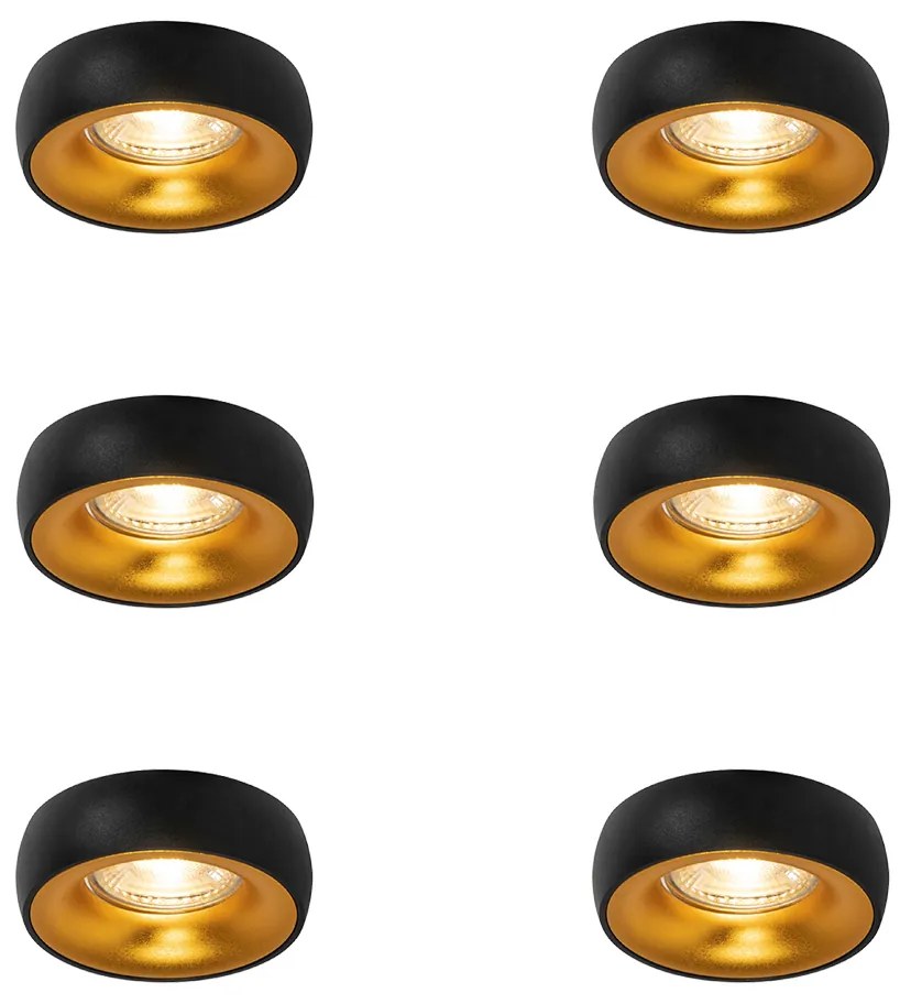 Sada 6 dizajnových zapustených bodových svetiel čierna so zlatým interiérom - Mooning