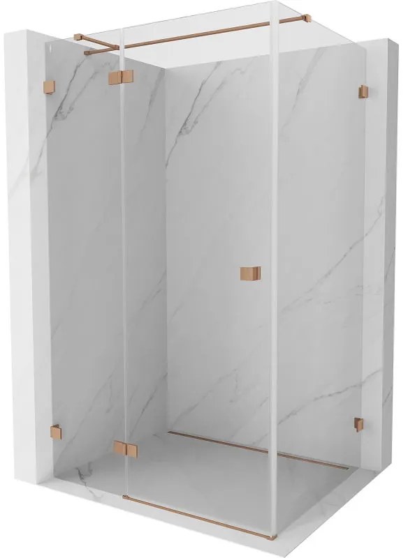 Mexen Lunar T, sklápací sprchový kút ľavý 110 x 70 cm, 8mm číre sklo, profil medená matná, 834T-110-070-65-00-L