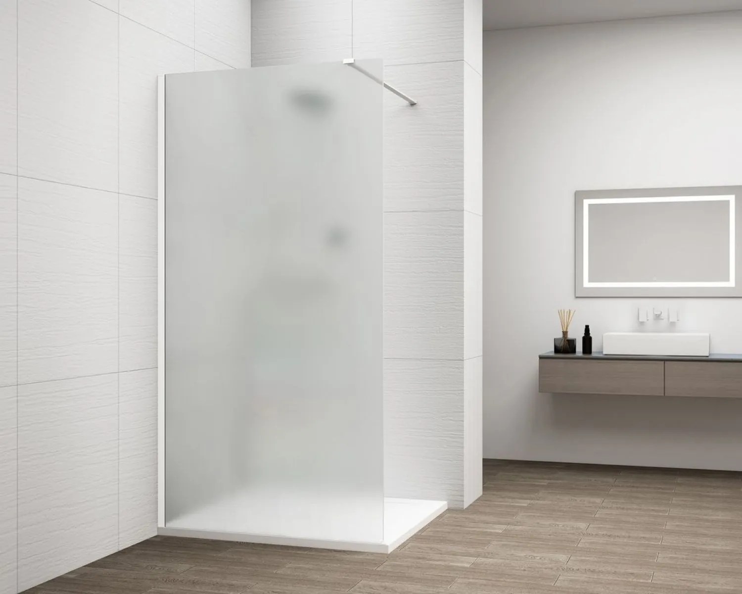 Erga Paris, sprchová zástena Walk-In 70x200 cm, 8mm sklo námraza, biely profil, ERG-V02-PARIS-070x200-FR-WH