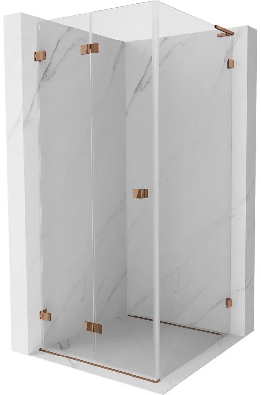 Mexen Lunar-F L, skladací sprchový kút ľavý 70 x 70 cm, 8mm číre sklo, profil ružové zlato, 836L-070-070-60-00-L