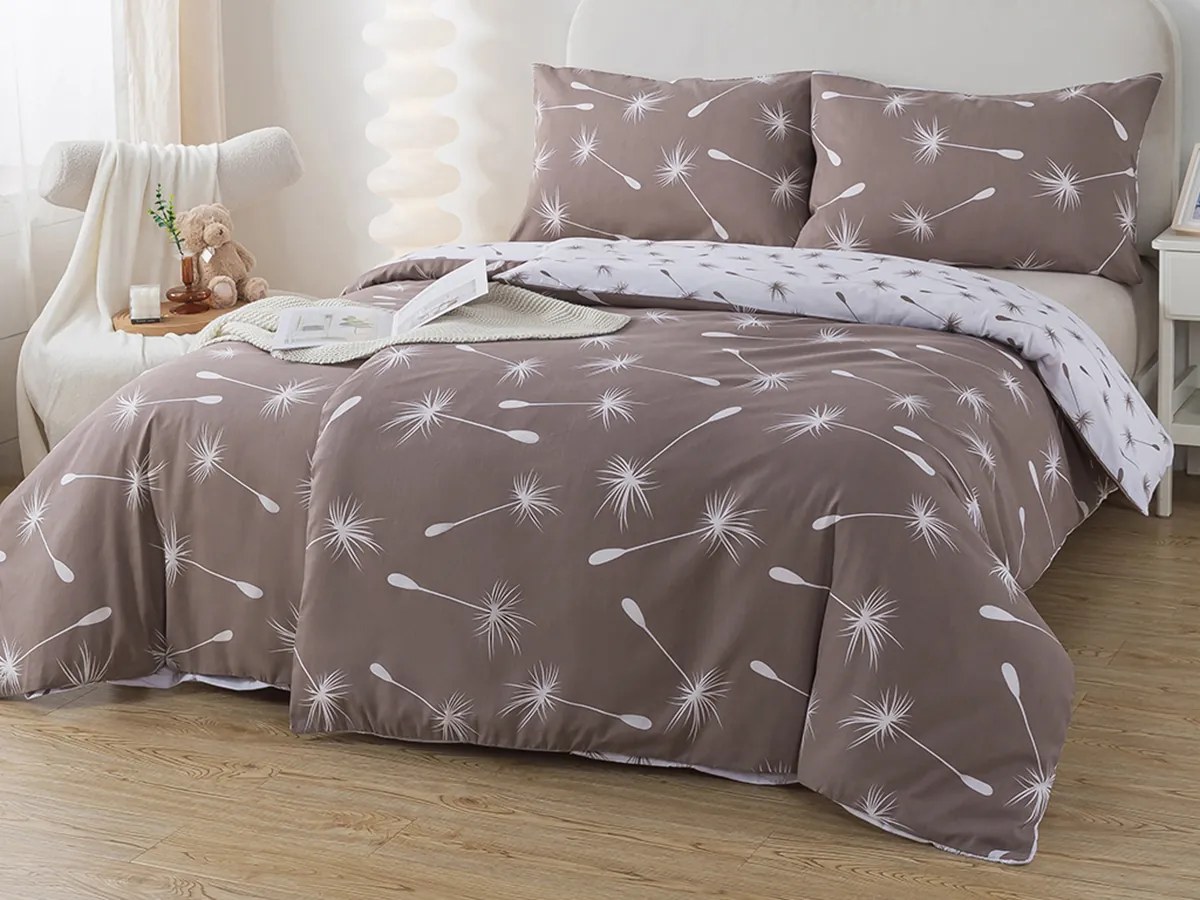 XPOSE® Bavlnené obliečky DANDELIA DUO na dve postele - hnedé/biele