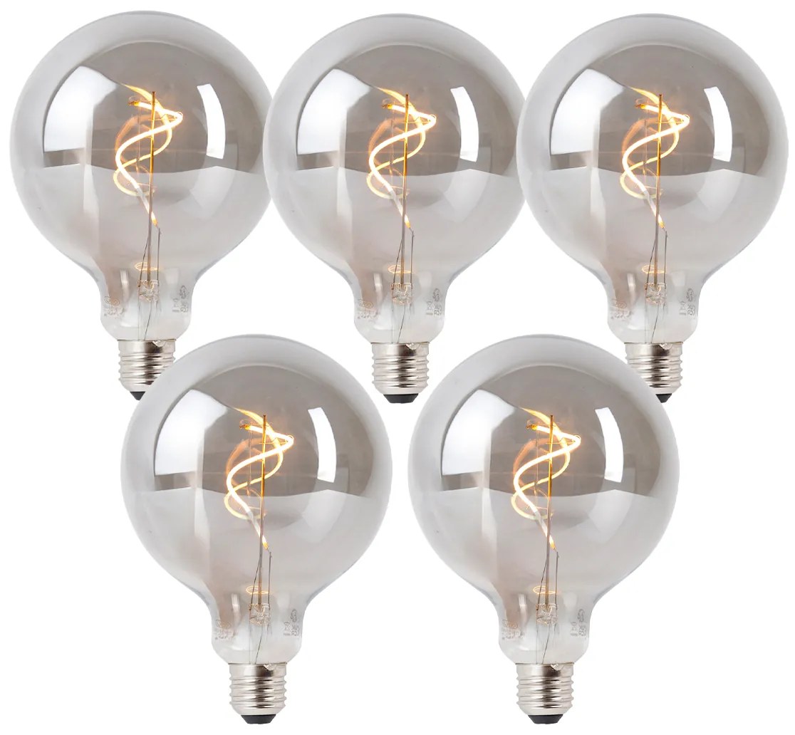 Sada 5 stmievateľných LED žiaroviek E27 dymová G125 4W 130 lm 1900K