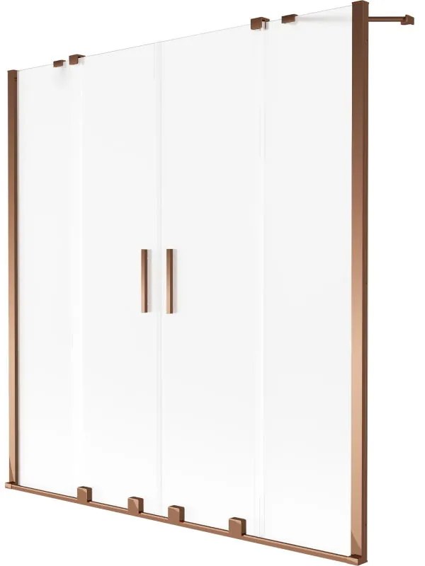 Mexen Velar Duo, 2-krídlová vaňová zástena s posuvnými dverami 140 x 150 cm, námraza, ružové zlato profil, 896-140-000-32-60