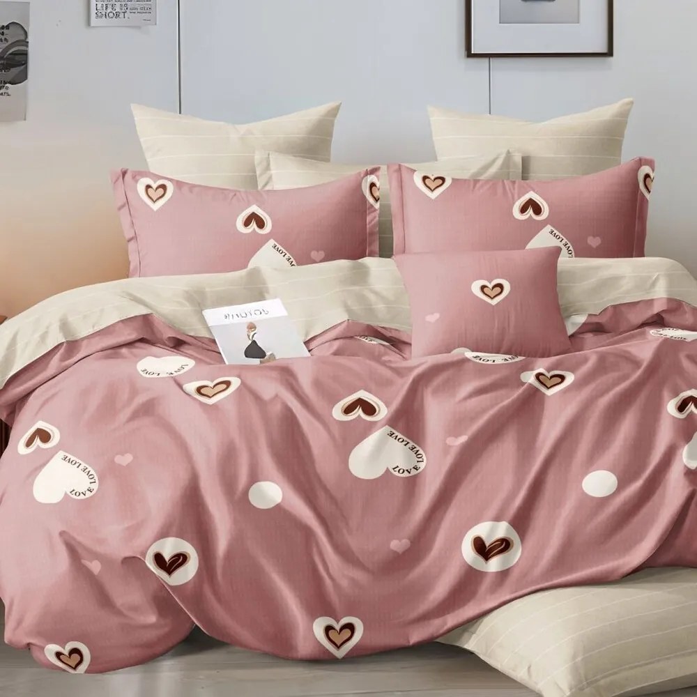 Obliečky HEARTS OLD PINK 3-dielna sada 140x200 cm
