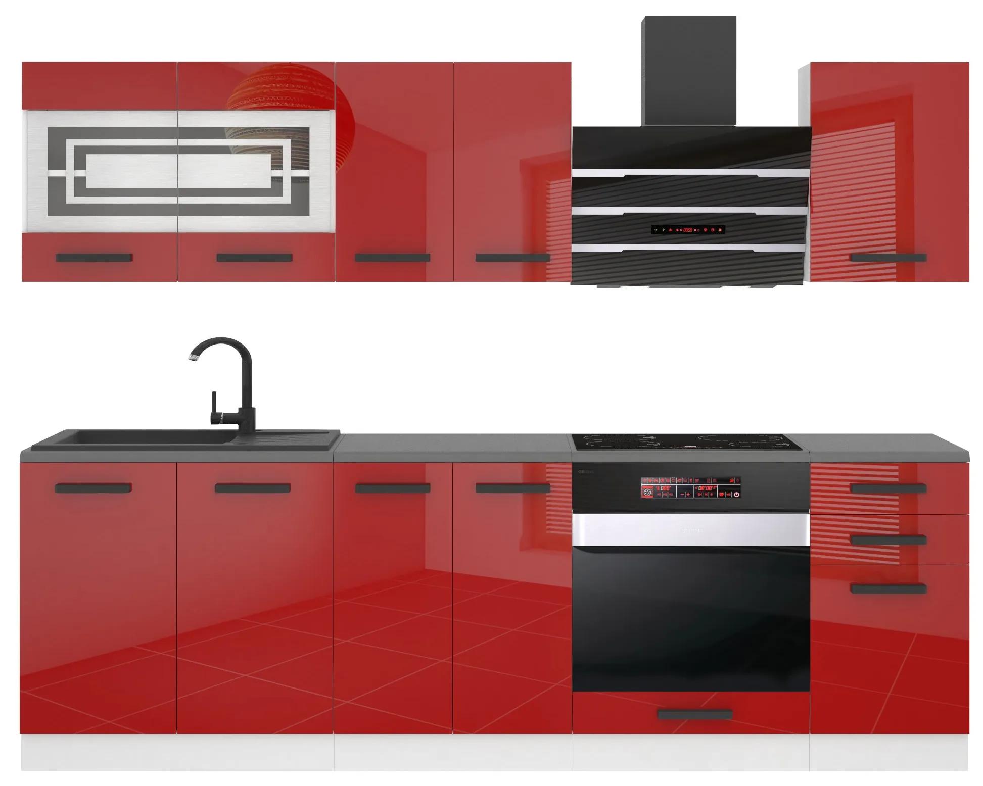 Kuchynská linka Belini Premium Full Version 240 cm červený lesk s pracovnou doskou MARGARET