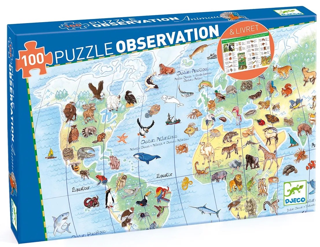 Vyhľadávacie puzzle s plagátom - Zvieratá sveta - 100 ks