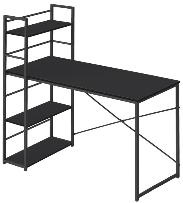 Počítačový stôl s policami - čierny / nohy čierne