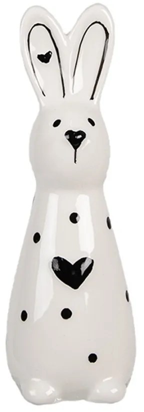 Bielo-čierna keramická dekorácia králiček so srdiečkom - 5*4*13 cm
