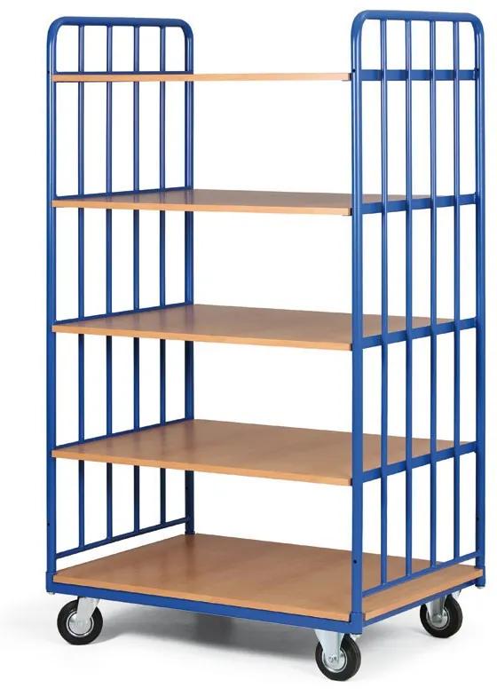 Policový vozík, 5 políc, 2 bočnice s výplňou, nosnosť 300 kg