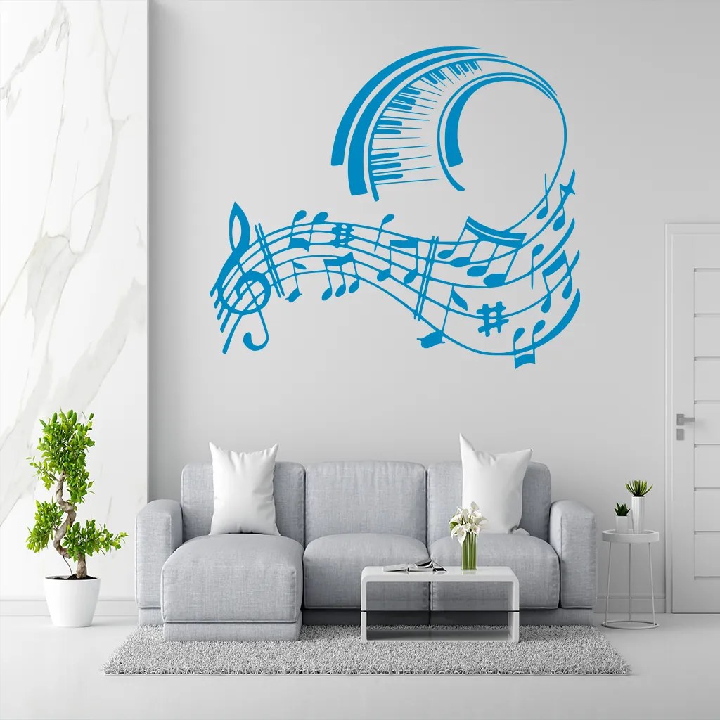 Veselá Stena Samolepka na stenu na stenu Skladba pre klavír Farba: modrá, Veľkosť: 60 x 52 cm