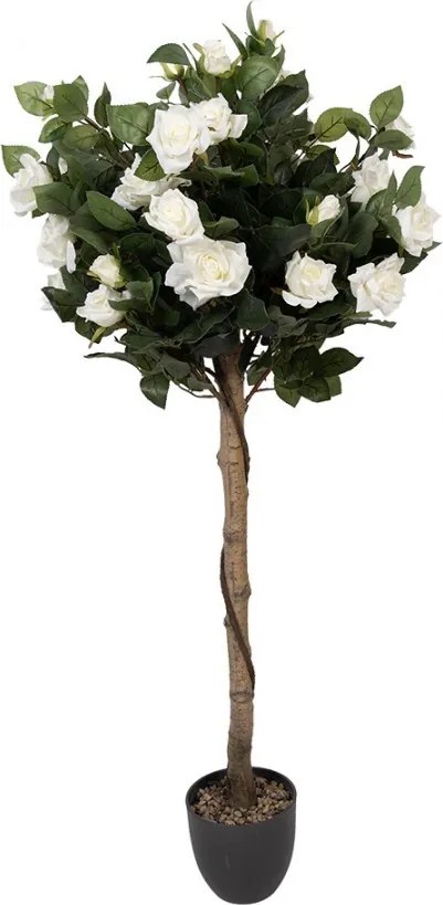 Dekoračný stromček ruže na kmienku s bielymi kvetmi - 32*32*120 cm