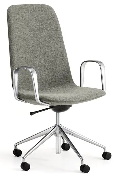 Stolička LANGLEY, stredný sedák, s kolieskami a podrúčkami, brúsený hliník/zelenošedá