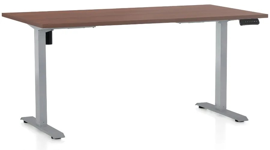 Výškovo nastaviteľný stôl OfficeTech B, 160 x 80 cm, sivá podnož, orech