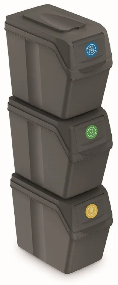 PROSPERPLAST Sada 3 odpadkových košov SORTIBOX Aj šedý kameň, objem 3x20L