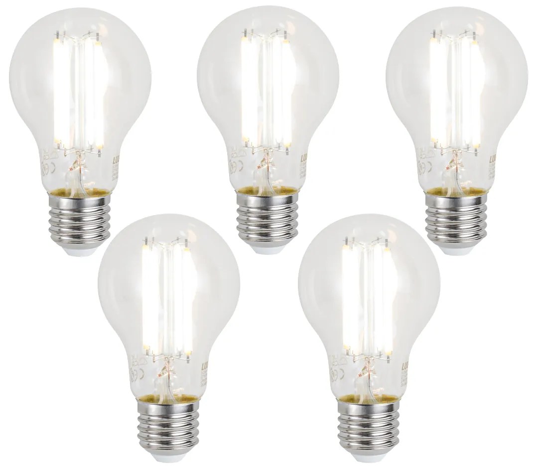 Sada 5 ks Inteligentné stmievateľné LED žiarovky E27 A60 číre 7W 806lm 2700-6500K