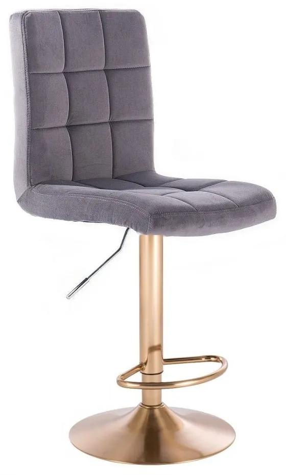 LuxuryForm DESIGN Barová stolička TOLEDO VELUR na zlatom tanieri - tmavo šedá