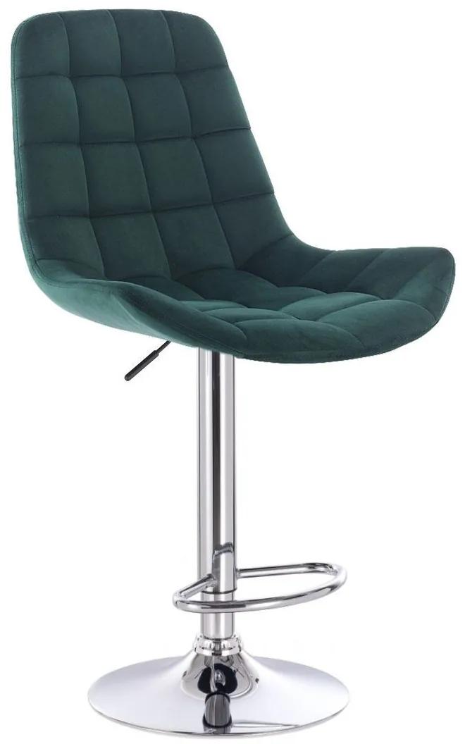 LuxuryForm DESIGN Barová stolička PARIS VELUR na striebornom tanieri - zelená