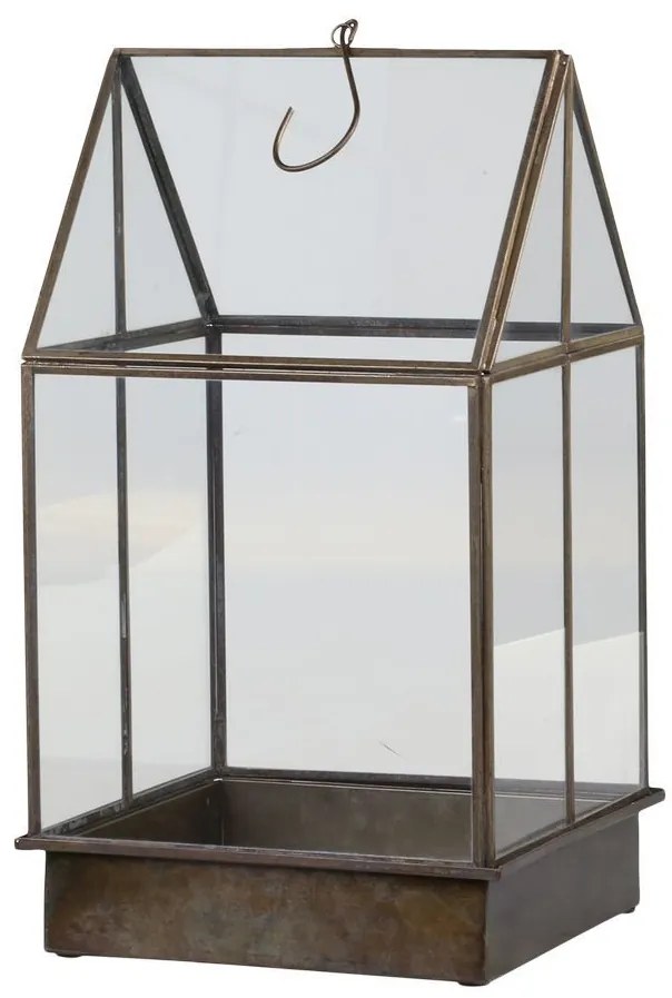 Mosadzný antik kovový dekoračný skleník / lampáš Fibio - 21*21*38 cm