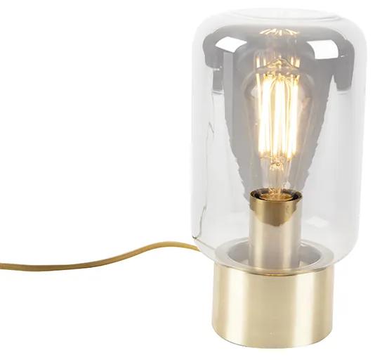 Dizajnová stolová lampa mosadz so sklom s dymovým efektom - Bliss Cute