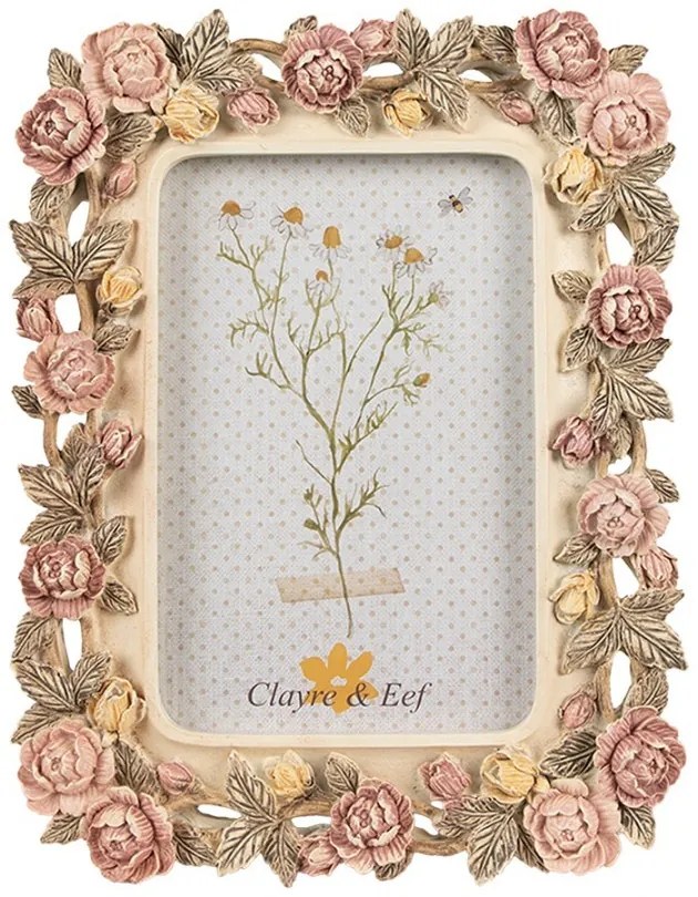 Ružový fotorámik zdobený ružičkami - 17*2*21 cm / 10*15 cm