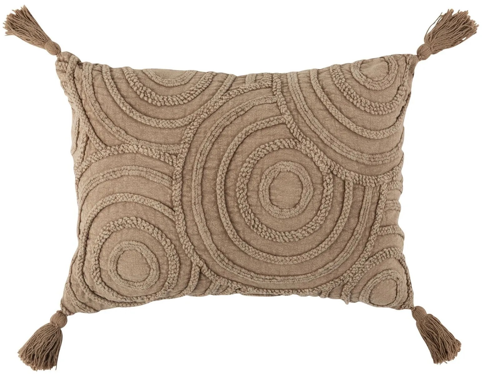 Hnedý vankúš so strapcami a reliéfom Circle - 60*40 cm