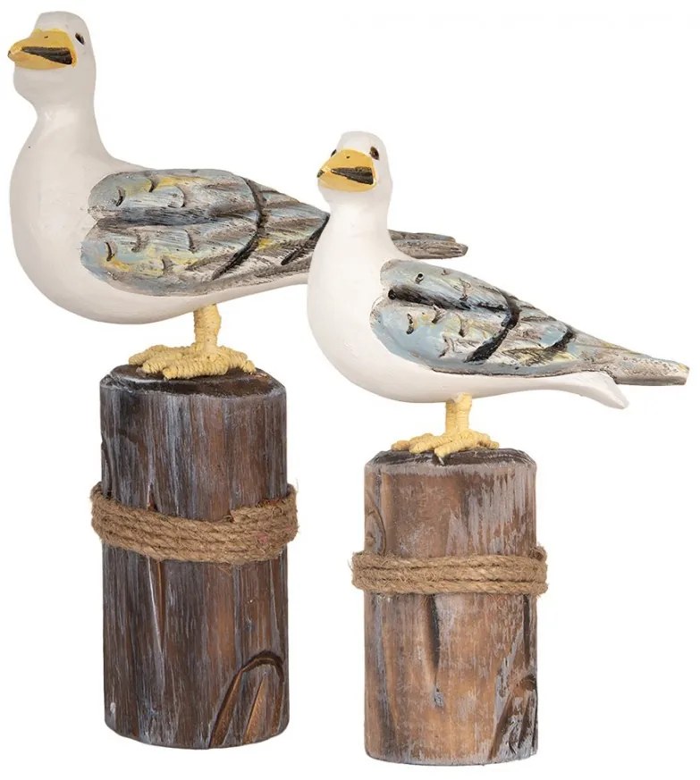 Decorative Figurine Birds 13x6x22 / 18x8x29 Cm Brown White Wood - 13*6*22 / 18*8*29 cm