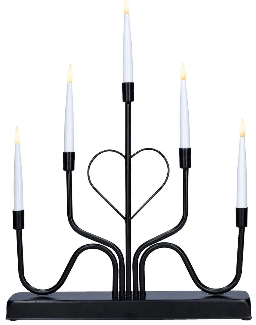 Elektrický svietnik, 2x AA batérie, 5 sviečok, čierna