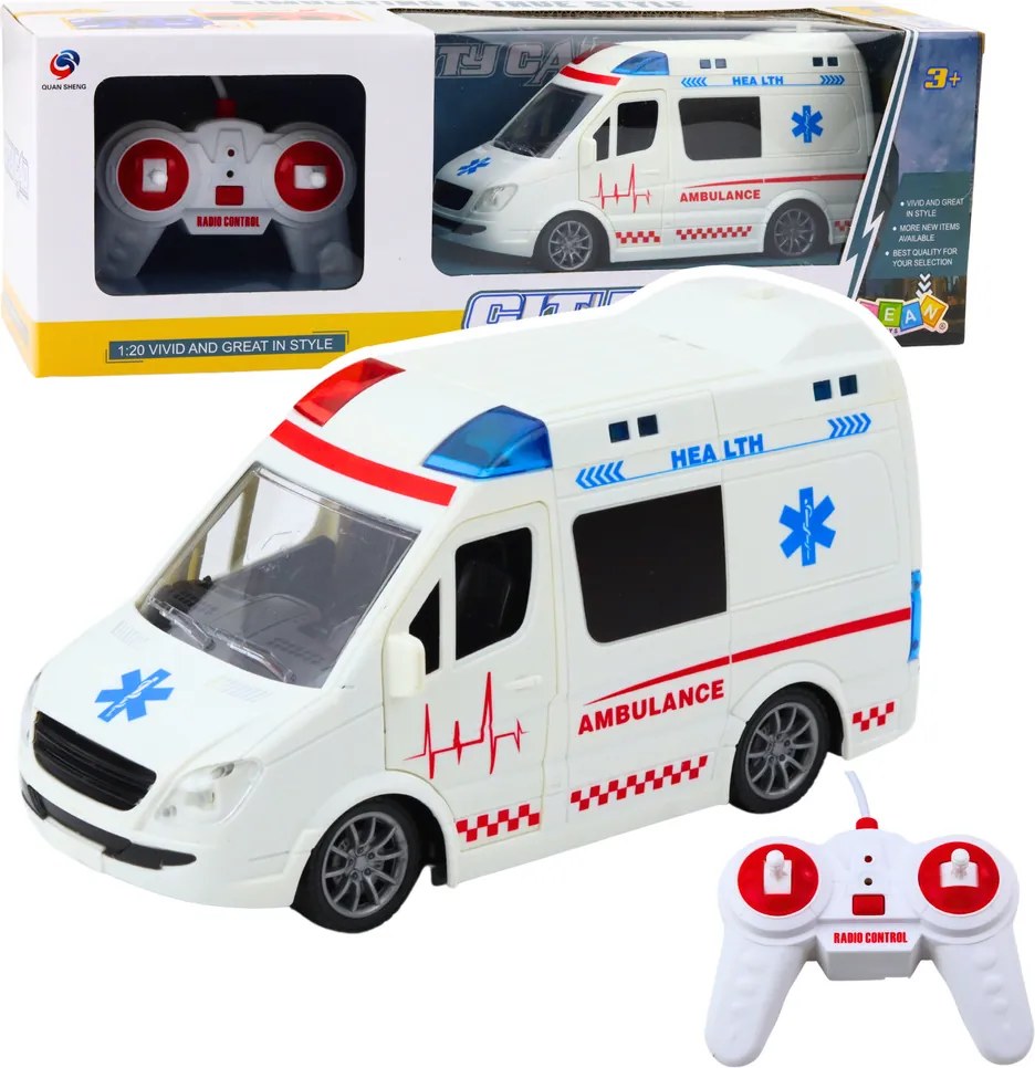 LEAN Toys Ambulancia na diaľkové ovládanie RC svetlá zvuky 1:20 biela
