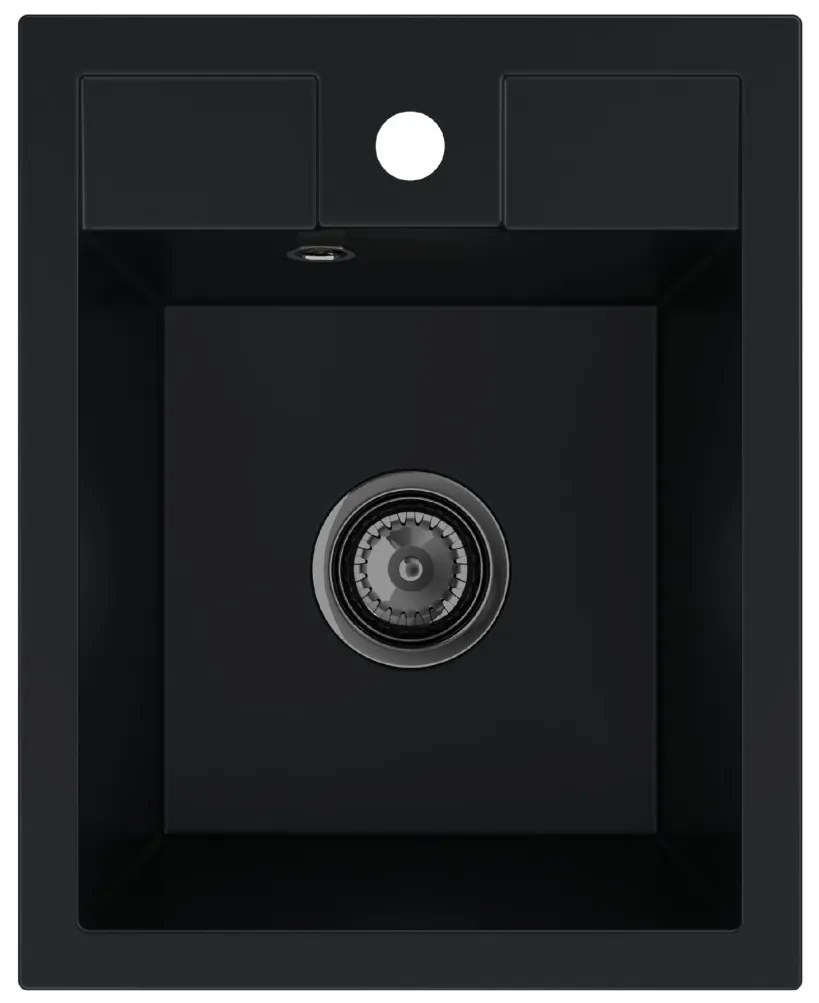 Sink Quality Ferrum 40, kuchynský granitový drez 400x500x195 mm + čierny sifón, čierna, SKQ-FER.C.1K40.XB