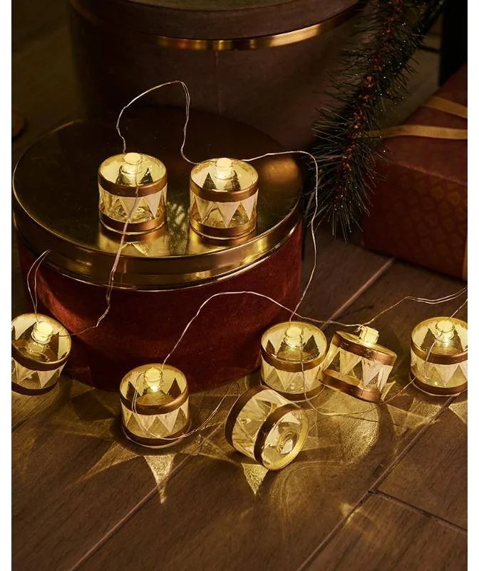 SIRIUS Dekoratívna reťaz LED, zlaté bubny, 1,5 m