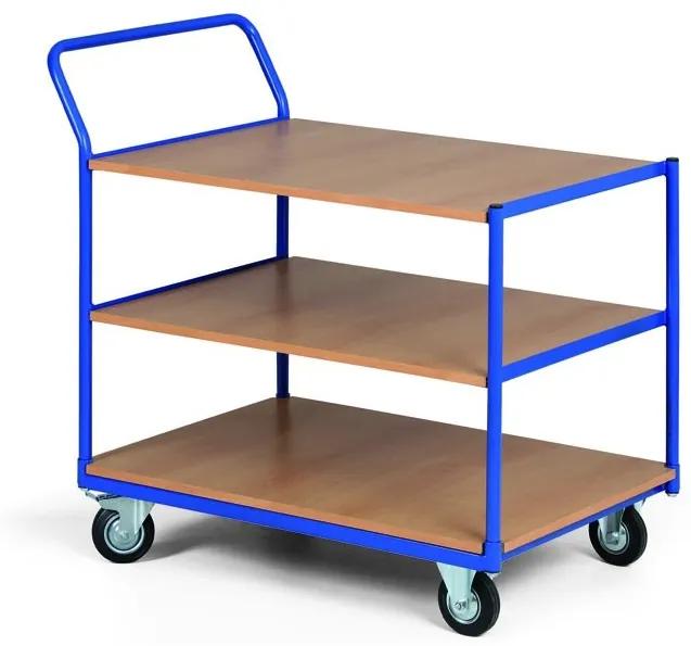 Policový vozík, 3 drevotrieskové police, nosnosť 300 kg