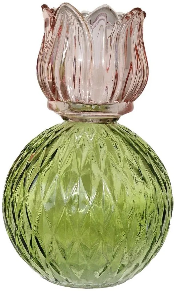 Pastelovo ružový sklenený svietnik / váza tulipán Love Tulip - Ø 11*17 cm