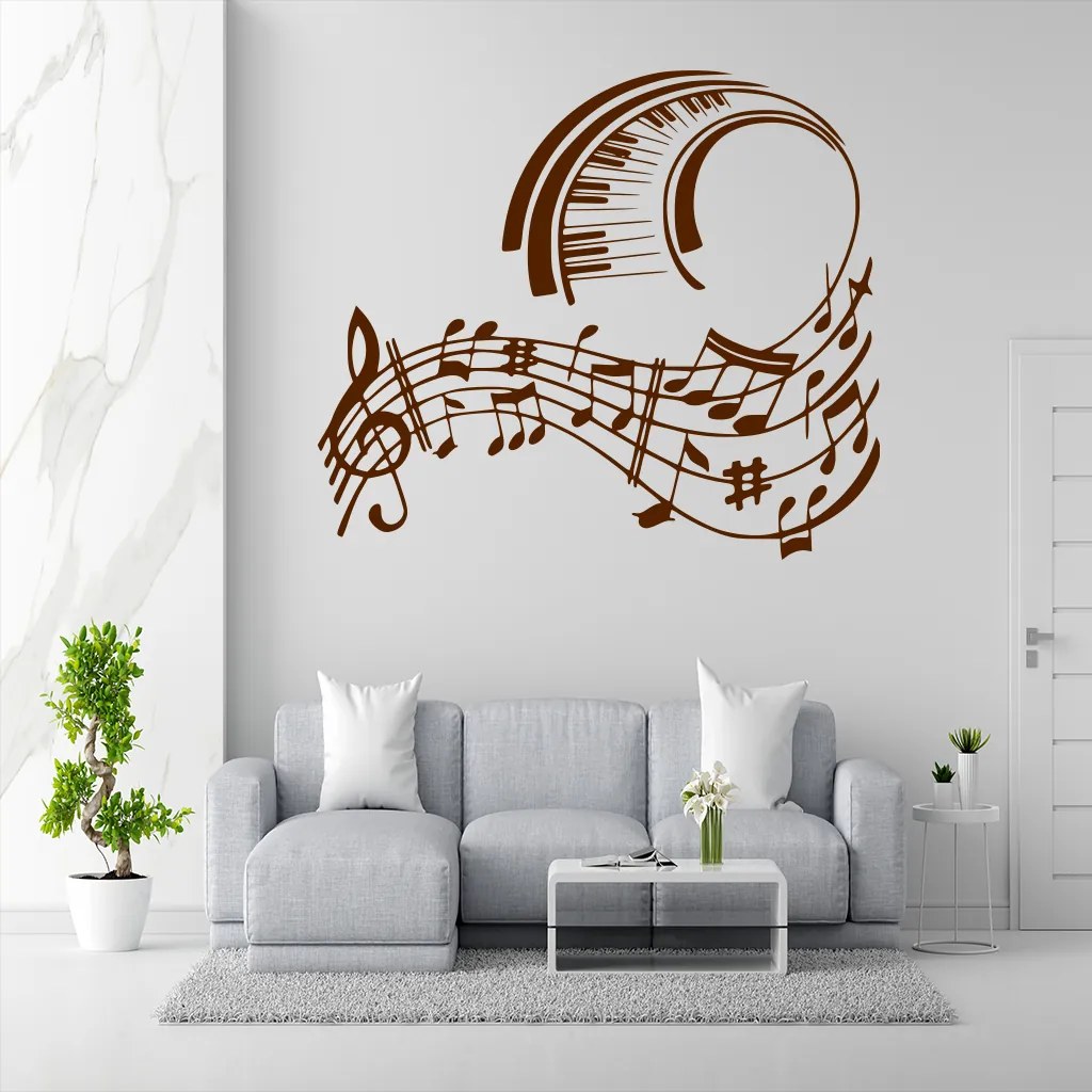Veselá Stena Samolepka na stenu na stenu Skladba pre klavír Farba: hnědá, Veľkosť: 60 x 52 cm
