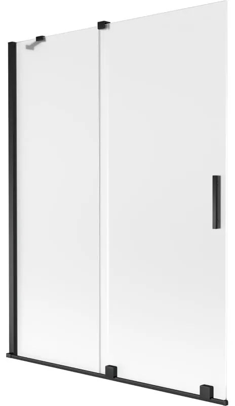 Mexen Velar, 2-krídlová posuvná vaňová zástena 130 x 150 cm, 8mm sklo námraza, čierna matná, 896-130-000-31-70
