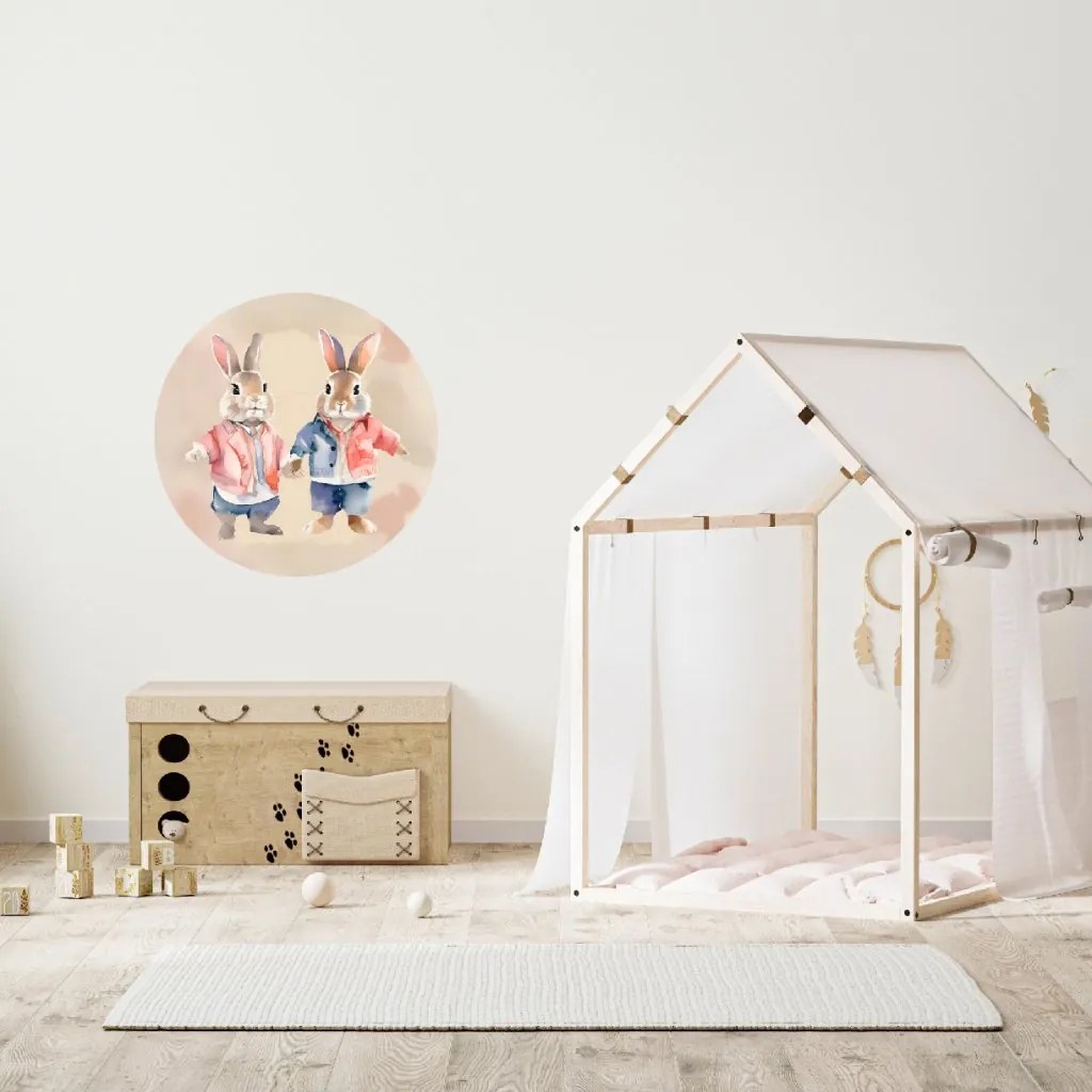 PIPPER. Kruhová samolepka na stenu "Zajace" Veľkosť: 60 cm