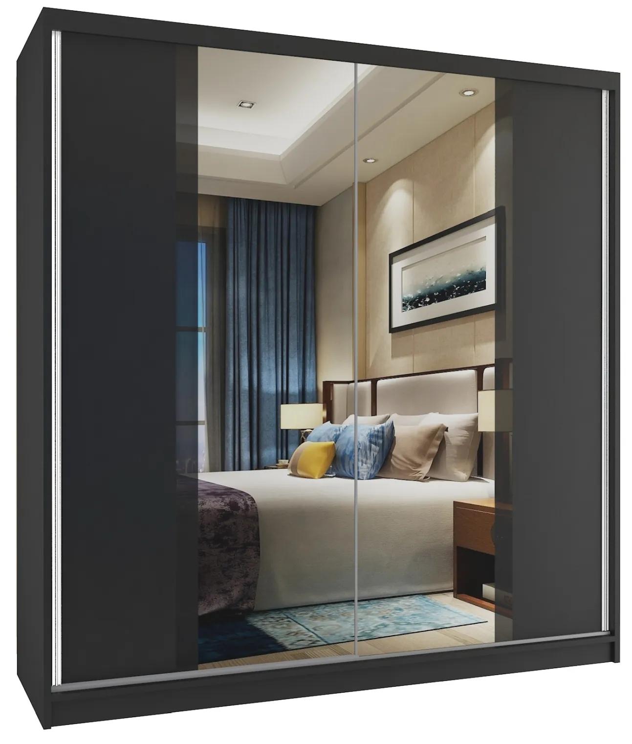 Šatníková skriňa 158 cm Belini čierny mat s posuvnými dverami a zrkadlom MV SZP3/2/B/B/B/HI