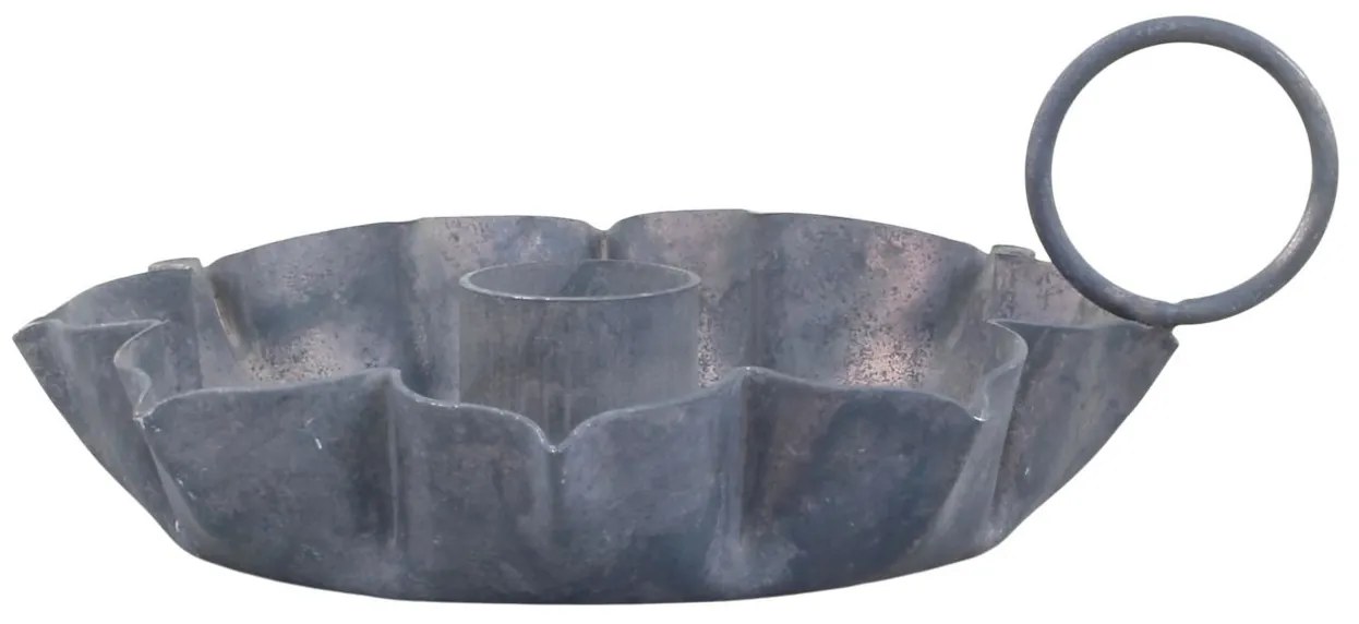 Zinkový antik kovový svietnik na úzku sviečku s uškom Flower - 12*11*5 cm