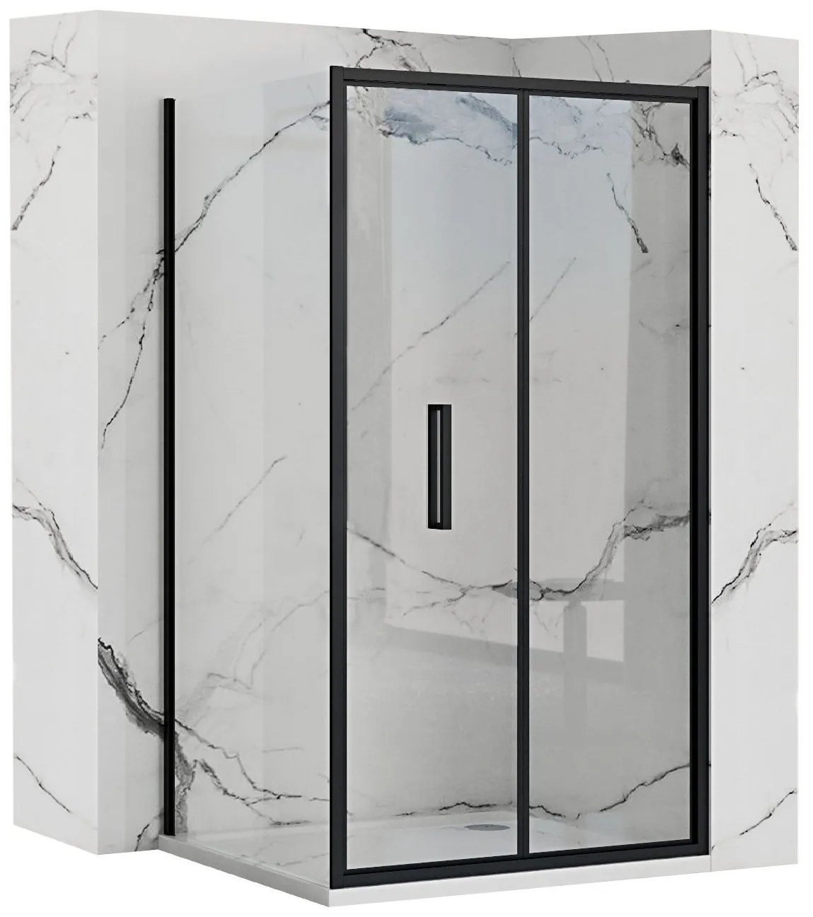 Rea Rapid Fold, sprchovací kút so skladacími dverami 80(dvere) x 90(stena) x 195 cm, číre sklo, čierny profil, KPL-09899