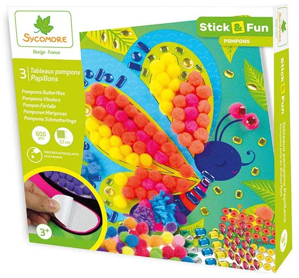 Stick & Fun - zdobenie brmbolcami - motýliky